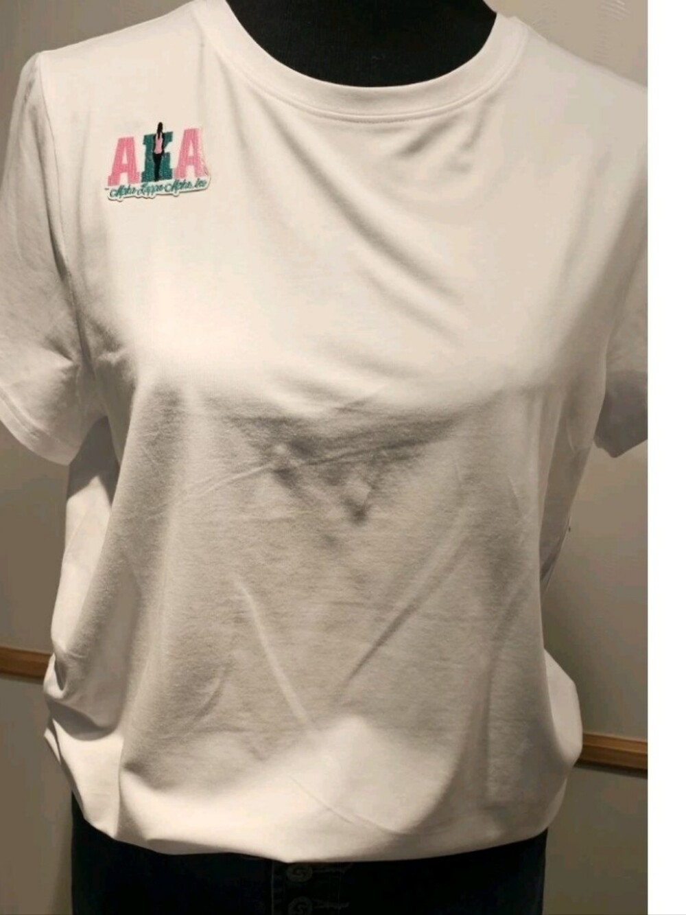 NEW White ALPHA KAPPA ALPHA Stretch Top XL Pink Green AKA Lady Center & Hangar
